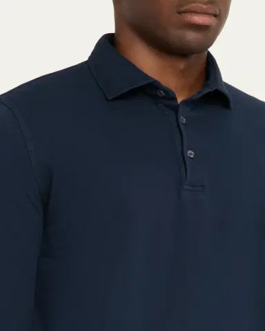 Fedeli Men's Giza Cotton Long-Sleeve Pique Polo Shirt | Thumbnail 9 Fedeli Men's Giza Cotton Long-Sleeve Pique Polo Shirt | Thumbnail 9