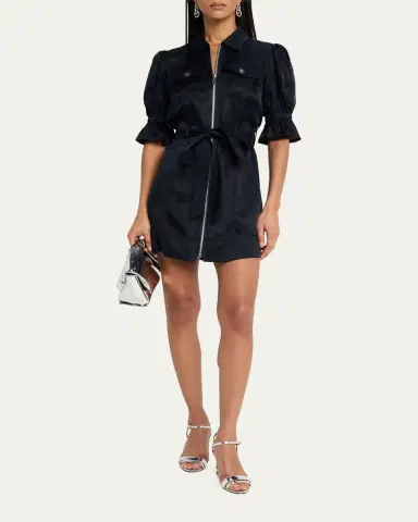 Cinq à Sept Holly Puff-Sleeve Zip-Front Mini Dress | Thumbnail 2 Cinq à Sept Holly Puff-Sleeve Zip-Front Mini Dress | Thumbnail 2