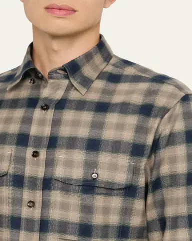 Brioni Men's Cotton Flannel Plaid Button-Down Shirt | Thumbnail 5 Brioni Men's Cotton Flannel Plaid Button-Down Shirt | Thumbnail 5