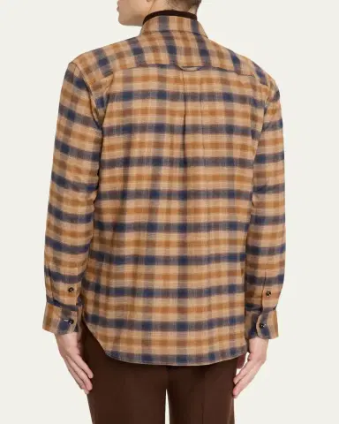 Brioni Men's Cotton Flannel Plaid Button-Down Shirt | Thumbnail 7 Brioni Men's Cotton Flannel Plaid Button-Down Shirt | Thumbnail 7