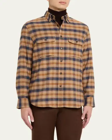 Brioni Men's Cotton Flannel Plaid Button-Down Shirt | Thumbnail 8 Brioni Men's Cotton Flannel Plaid Button-Down Shirt | Thumbnail 8