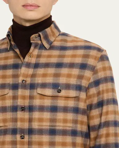 Brioni Men's Cotton Flannel Plaid Button-Down Shirt | Thumbnail 9 Brioni Men's Cotton Flannel Plaid Button-Down Shirt | Thumbnail 9