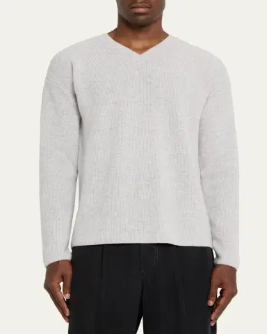 Bergdorf Goodman Men's Cashmere and Wool Rib V-Neck Sweater | Thumbnail 4 Bergdorf Goodman Men's Cashmere and Wool Rib V-Neck Sweater | Thumbnail 4