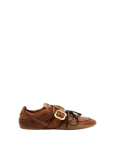 Miu Miu Allacciate Leather Buckle Low-Top Sneakers | Thumbnail 1 Miu Miu Allacciate Leather Buckle Low-Top Sneakers | Thumbnail 1
