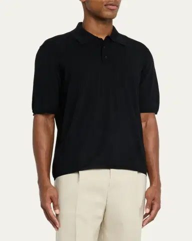 Saint Laurent Men's Cassandre Wool Short-Sleeved Polo Shirt | Thumbnail 4 Saint Laurent Men's Cassandre Wool Short-Sleeved Polo Shirt | Thumbnail 4