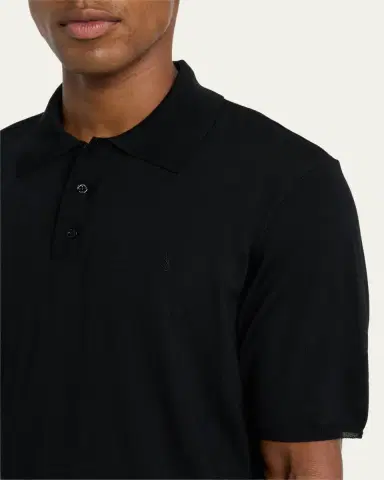 Saint Laurent Men's Cassandre Wool Short-Sleeved Polo Shirt | Thumbnail 5 Saint Laurent Men's Cassandre Wool Short-Sleeved Polo Shirt | Thumbnail 5