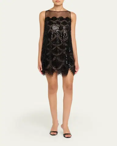 Oscar de la Renta Fern Embroidered Sleeveless Mini Shift Dress | Thumbnail 2 Oscar de la Renta Fern Embroidered Sleeveless Mini Shift Dress | Thumbnail 2