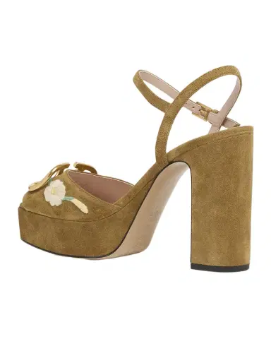 Valentino Garavani Floral Embroidered VLogo Suede Platform Sandals | Thumbnail 1 Valentino Garavani Floral Embroidered VLogo Suede Platform Sandals | Thumbnail 1