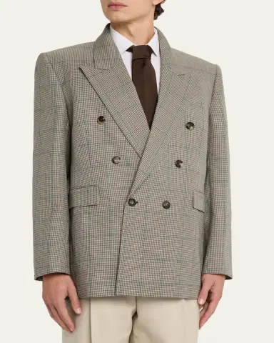 Saint Laurent Men's Double-Breasted Check Wool Blazer | Thumbnail 4 Saint Laurent Men's Double-Breasted Check Wool Blazer | Thumbnail 4