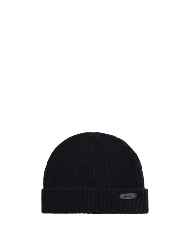 Brioni Men's Cashmere Rib Leather-Label Beanie Hat | Thumbnail 1 Brioni Men's Cashmere Rib Leather-Label Beanie Hat | Thumbnail 1