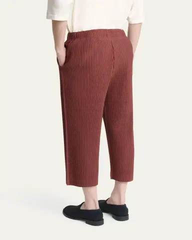 Homme Plissé Issey Miyake Men's Cropped Brown Pleated Trousers | Thumbnail 3 Homme Plissé Issey Miyake Men's Cropped Brown Pleated Trousers | Thumbnail 3