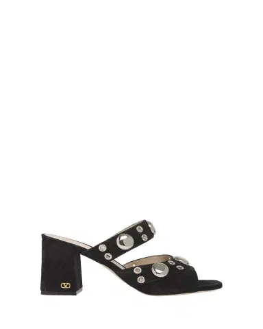Valentino Garavani 75mm Studded Suede Mule Sandals | Thumbnail 1 Valentino Garavani 75mm Studded Suede Mule Sandals | Thumbnail 1