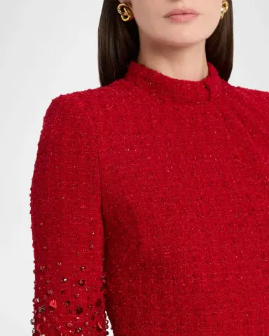 Badgley Mischka Mock-Neck Beaded Shimmer Tweed Midi Dress | Thumbnail 4 Badgley Mischka Mock-Neck Beaded Shimmer Tweed Midi Dress | Thumbnail 4
