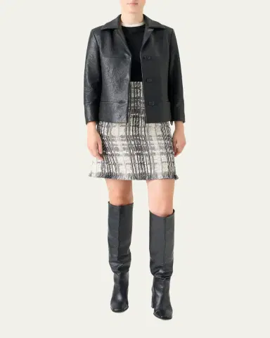 Akris punto Crinkled Leather Jacket With Detachable Knit Collar | Thumbnail 2 Akris punto Crinkled Leather Jacket With Detachable Knit Collar | Thumbnail 2
