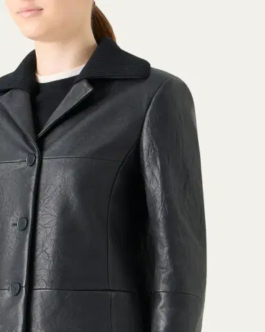 Akris punto Crinkled Leather Jacket With Detachable Knit Collar | Thumbnail 5 Akris punto Crinkled Leather Jacket With Detachable Knit Collar | Thumbnail 5