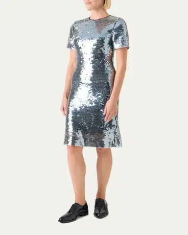 Akris Lucid Sequined Tulle Short-Sleeve Dress | Thumbnail 4 Akris Lucid Sequined Tulle Short-Sleeve Dress | Thumbnail 4