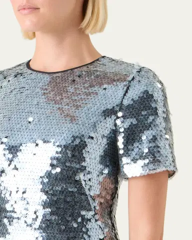 Akris Lucid Sequined Tulle Short-Sleeve Dress | Thumbnail 5 Akris Lucid Sequined Tulle Short-Sleeve Dress | Thumbnail 5