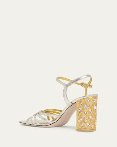 Valentino Garavani 90mm Valenti Embellished-Heel Metallic Leather Sandals | Thumbnail 2 Valentino Garavani 90mm Valenti Embellished-Heel Metallic Leather Sandals | Thumbnail 2