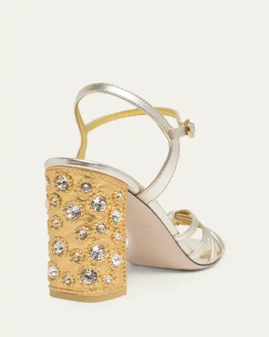 Valentino Garavani 90mm Valenti Embellished-Heel Metallic Leather Sandals | Thumbnail 3 Valentino Garavani 90mm Valenti Embellished-Heel Metallic Leather Sandals | Thumbnail 3