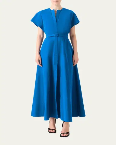 Akris punto Short-Sleeve Belted Techno Midi Dress | Thumbnail 2 Akris punto Short-Sleeve Belted Techno Midi Dress | Thumbnail 2