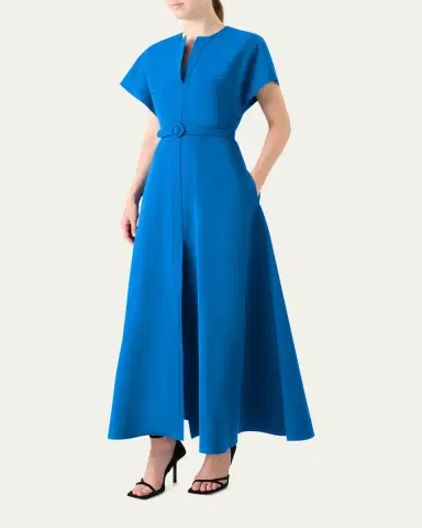 Akris punto Short-Sleeve Belted Techno Midi Dress | Thumbnail 4 Akris punto Short-Sleeve Belted Techno Midi Dress | Thumbnail 4