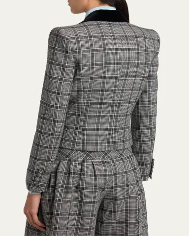 Valentino Garavani Velvet-Trim Check Double-Breasted Jacket | Thumbnail 3 Valentino Garavani Velvet-Trim Check Double-Breasted Jacket | Thumbnail 3