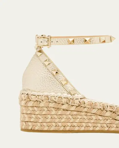 Valentino Garavani 55mm Rockstud Metallic Leather Wedge Espadrille Sandals | Thumbnail 3 Valentino Garavani 55mm Rockstud Metallic Leather Wedge Espadrille Sandals | Thumbnail 3