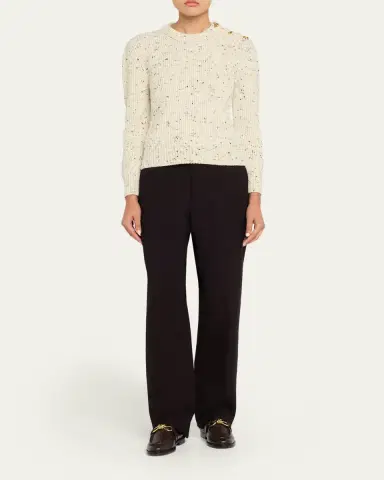 Bottega Veneta Button-Shoulder Speckled Rib Crewneck Sweater | Thumbnail 2 Bottega Veneta Button-Shoulder Speckled Rib Crewneck Sweater | Thumbnail 2