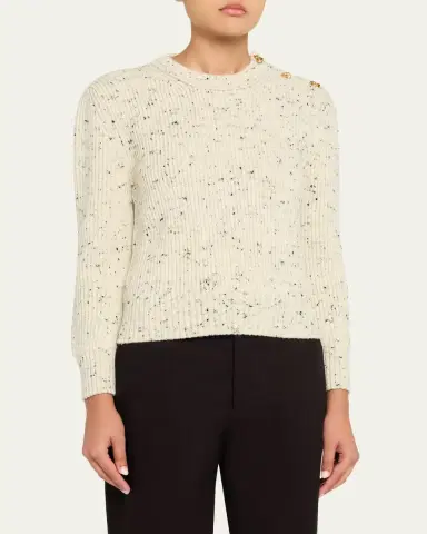 Bottega Veneta Button-Shoulder Speckled Rib Crewneck Sweater | Thumbnail 4 Bottega Veneta Button-Shoulder Speckled Rib Crewneck Sweater | Thumbnail 4