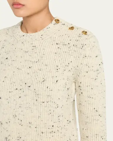 Bottega Veneta Button-Shoulder Speckled Rib Crewneck Sweater | Thumbnail 5 Bottega Veneta Button-Shoulder Speckled Rib Crewneck Sweater | Thumbnail 5