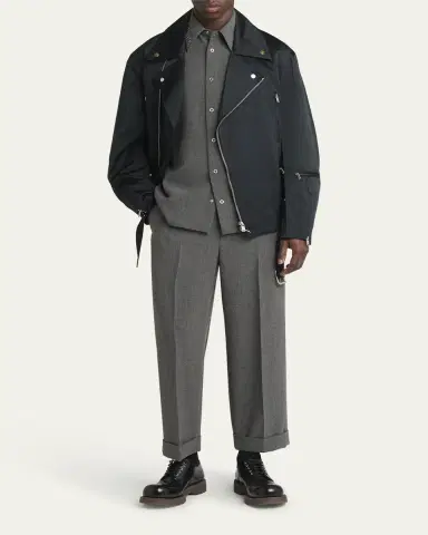 Jil Sander Men's Studded-Collar Wool Button-Down Shirt | Thumbnail 2 Jil Sander Men's Studded-Collar Wool Button-Down Shirt | Thumbnail 2