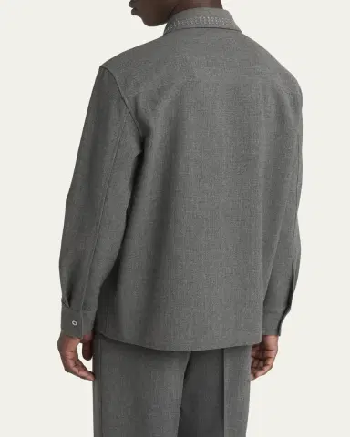 Jil Sander Men's Studded-Collar Wool Button-Down Shirt | Thumbnail 3 Jil Sander Men's Studded-Collar Wool Button-Down Shirt | Thumbnail 3