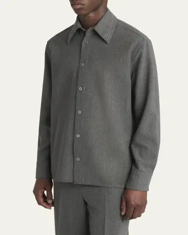 Jil Sander Men's Studded-Collar Wool Button-Down Shirt | Thumbnail 4 Jil Sander Men's Studded-Collar Wool Button-Down Shirt | Thumbnail 4
