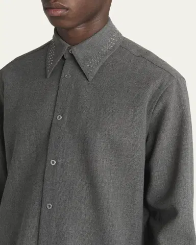 Jil Sander Men's Studded-Collar Wool Button-Down Shirt | Thumbnail 5 Jil Sander Men's Studded-Collar Wool Button-Down Shirt | Thumbnail 5