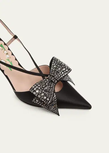 Valentino Garavani 85mm Bowow Embellished Satin Slingback Pumps | Thumbnail 3 Valentino Garavani 85mm Bowow Embellished Satin Slingback Pumps | Thumbnail 3