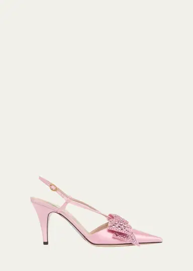 Valentino Garavani 85mm Bowow Embellished Satin Slingback Pumps | Thumbnail 4 Valentino Garavani 85mm Bowow Embellished Satin Slingback Pumps | Thumbnail 4