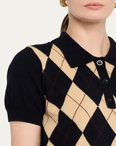 FRAME The Argyle Short-Sleeve Polo Sweater | Thumbnail 5 FRAME The Argyle Short-Sleeve Polo Sweater | Thumbnail 5