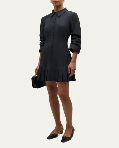 Cinq à Sept Lucilla Topstitched Pleated-Hem Mini Shirtdress | Thumbnail 2 Cinq à Sept Lucilla Topstitched Pleated-Hem Mini Shirtdress | Thumbnail 2