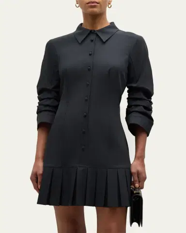 Cinq à Sept Lucilla Topstitched Pleated-Hem Mini Shirtdress | Thumbnail 3 Cinq à Sept Lucilla Topstitched Pleated-Hem Mini Shirtdress | Thumbnail 3