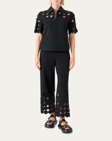 Akris punto Dot Cutout Short-Sleeve Quarter-Zip Shirt | Thumbnail 2 Akris punto Dot Cutout Short-Sleeve Quarter-Zip Shirt | Thumbnail 2