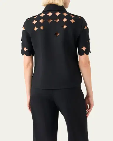 Akris punto Dot Cutout Short-Sleeve Quarter-Zip Shirt | Thumbnail 3 Akris punto Dot Cutout Short-Sleeve Quarter-Zip Shirt | Thumbnail 3