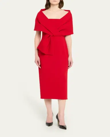 BADGLEY MISCHKA Square-Neck Pleated Wrap Midi Dress | Thumbnail 2 BADGLEY MISCHKA Square-Neck Pleated Wrap Midi Dress | Thumbnail 2