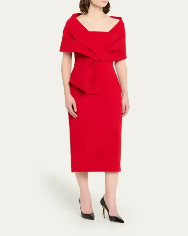 BADGLEY MISCHKA Square-Neck Pleated Wrap Midi Dress | Thumbnail 4 BADGLEY MISCHKA Square-Neck Pleated Wrap Midi Dress | Thumbnail 4