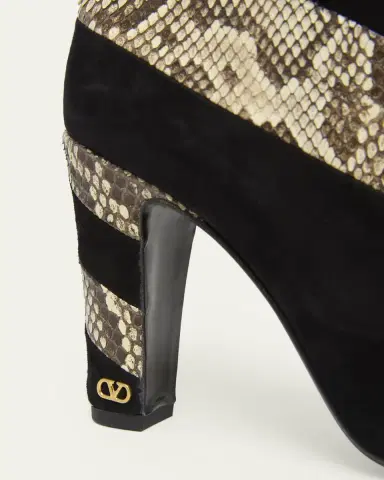 Valentino Garavani 100mm Rayons Snake-Printed Leather and Suede Knee-High Boots | Thumbnail 3 Valentino Garavani 100mm Rayons Snake-Printed Leather and Suede Knee-High Boots | Thumbnail 3