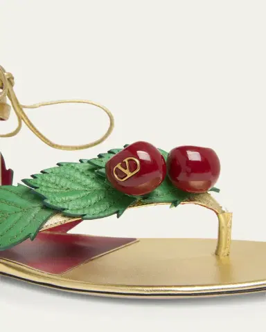 Valentino Garavani VLogo Cherry Leather Ankle-Tie Thong Sandals | Thumbnail 3 Valentino Garavani VLogo Cherry Leather Ankle-Tie Thong Sandals | Thumbnail 3