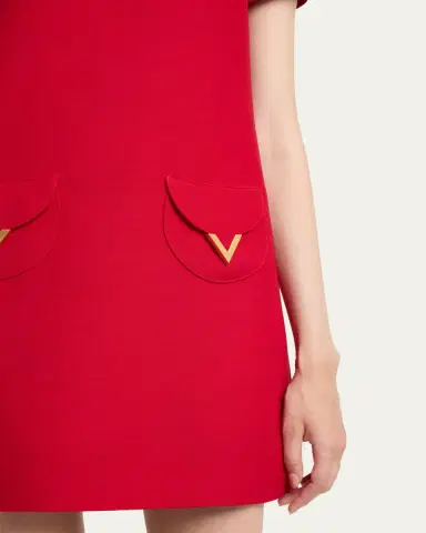 Valentino Garavani V-Logo Pocket Short-Sleeve Crepe Mini Dress | Thumbnail 5 Valentino Garavani V-Logo Pocket Short-Sleeve Crepe Mini Dress | Thumbnail 5