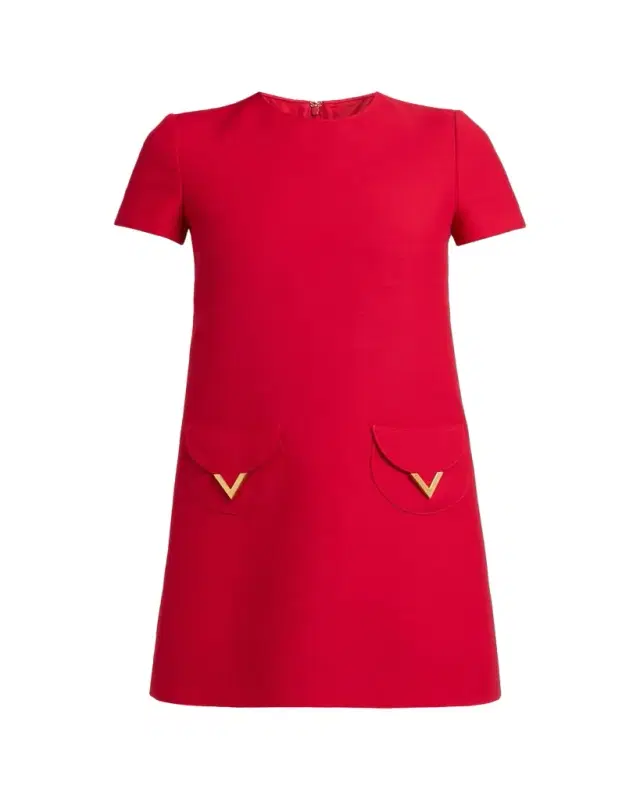 V-Logo Pocket Short-Sleeve Crepe Mini Dress V-Logo Pocket Short-Sleeve Crepe Mini Dress
