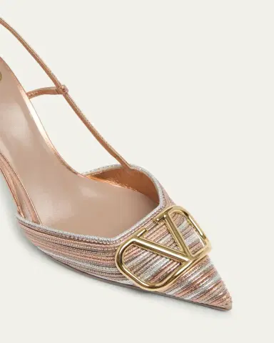 Valentino Garavani 80mm VLogo Signature Metallic Slingback Pumps with Cornely Embroidery | Thumbnail 3 Valentino Garavani 80mm VLogo Signature Metallic Slingback Pumps with Cornely Embroidery | Thumbnail 3