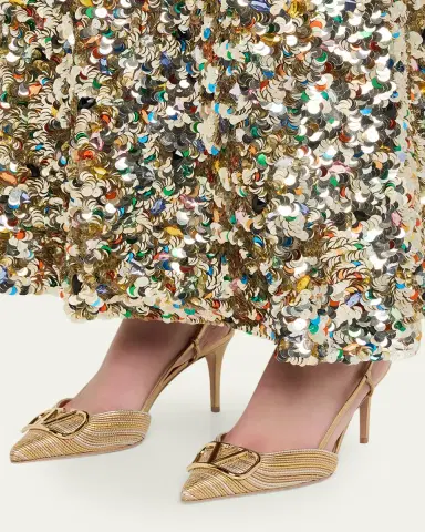 Valentino Garavani 80mm VLogo Signature Metallic Slingback Pumps with Cornely Embroidery | Thumbnail 4 Valentino Garavani 80mm VLogo Signature Metallic Slingback Pumps with Cornely Embroidery | Thumbnail 4