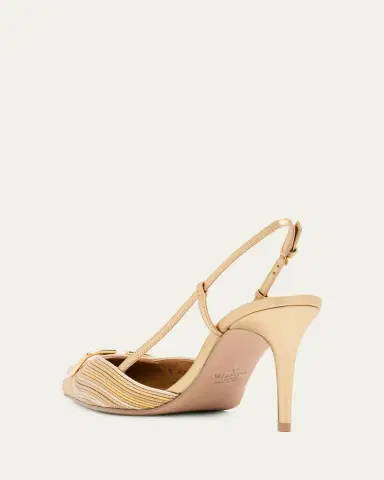 Valentino Garavani 80mm VLogo Signature Metallic Slingback Pumps with Cornely Embroidery | Thumbnail 6 Valentino Garavani 80mm VLogo Signature Metallic Slingback Pumps with Cornely Embroidery | Thumbnail 6